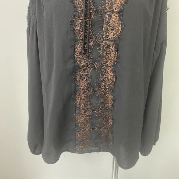 BNWT Piper Size 8 Women's Top Blouse Black Gold Lace Long Sleeve - Picture 4 of 11